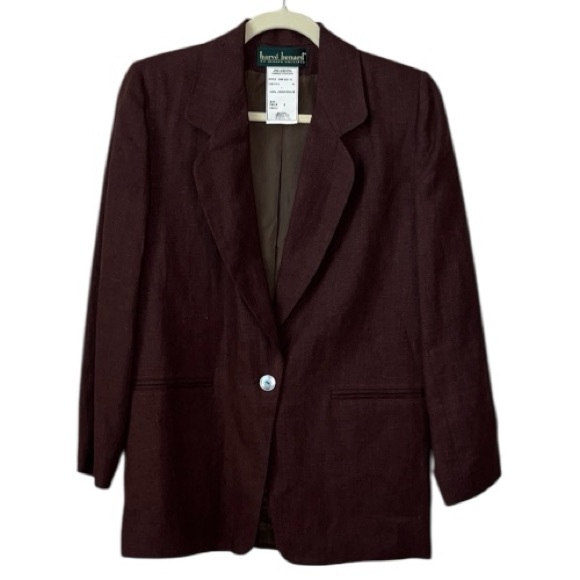 Harve Benard Jackets & Blazers - Vintage Harve Benard Chocolate Brown Linen Long Sleeve Blazer Size 4 Tall